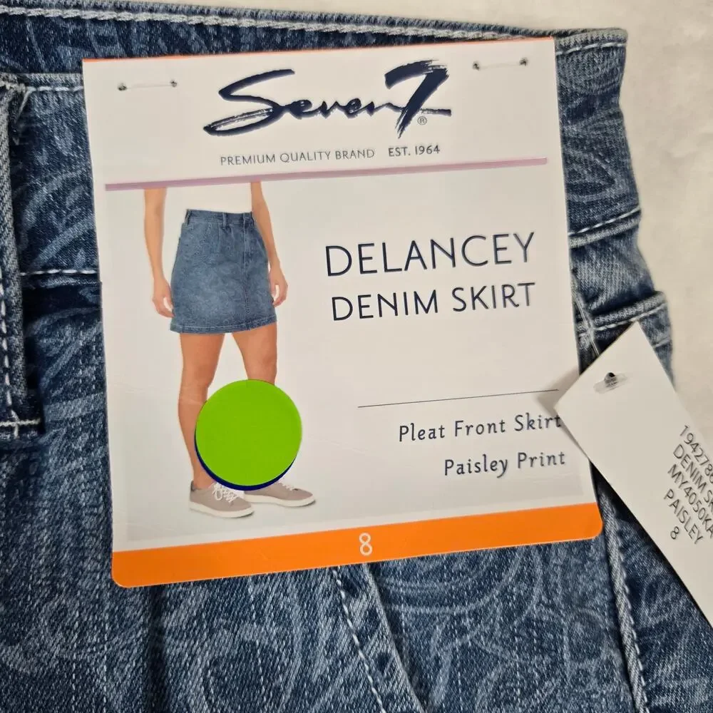 Seven7 Delancy Denim Skirt Pleated Paisley Womens 8 Mini Skirt 0748 - Picture 6 of 10